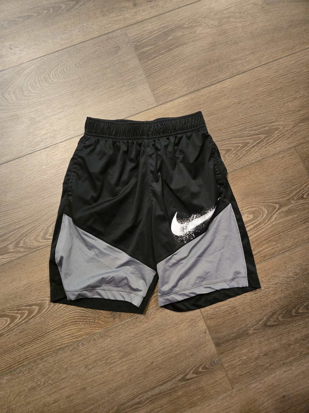 Nike Black and Gray Boys' Athletic Shorts with White Swoosh